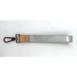 Consuela Metallic Silver Wristlet Keychain Strap With Leather Accent & Swivel Cl